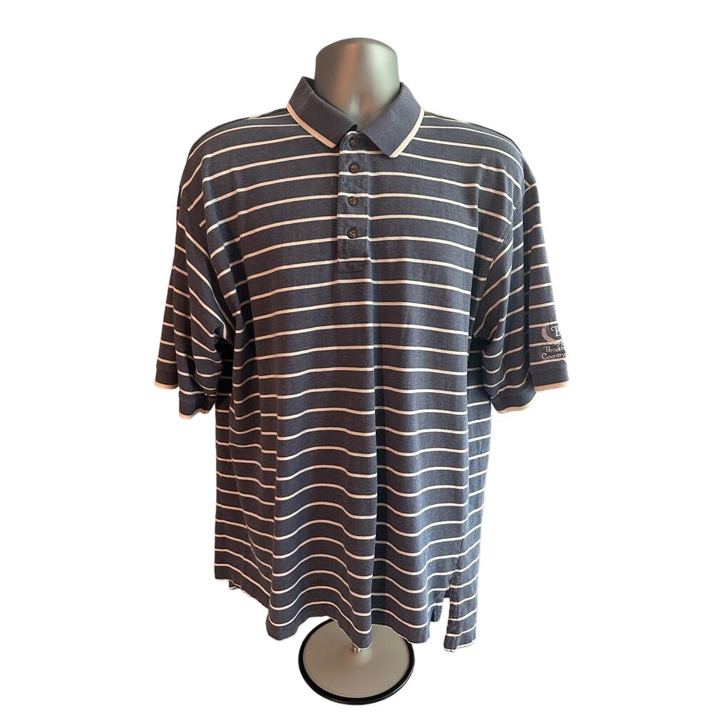E. Magrath Brookhaven Country Club Golf Shirt Blue and White Stripe XXL